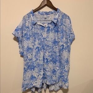 Blue Tropical Floral Women's Top